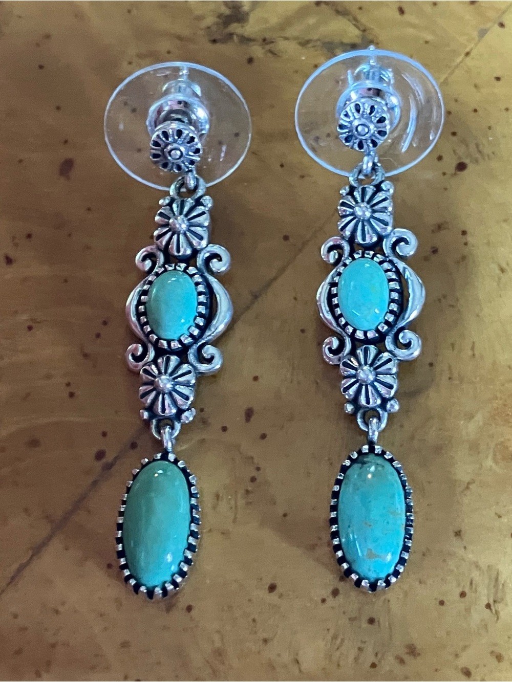 Nevada Green Turquoise Sterling Silver Dangle Earrings